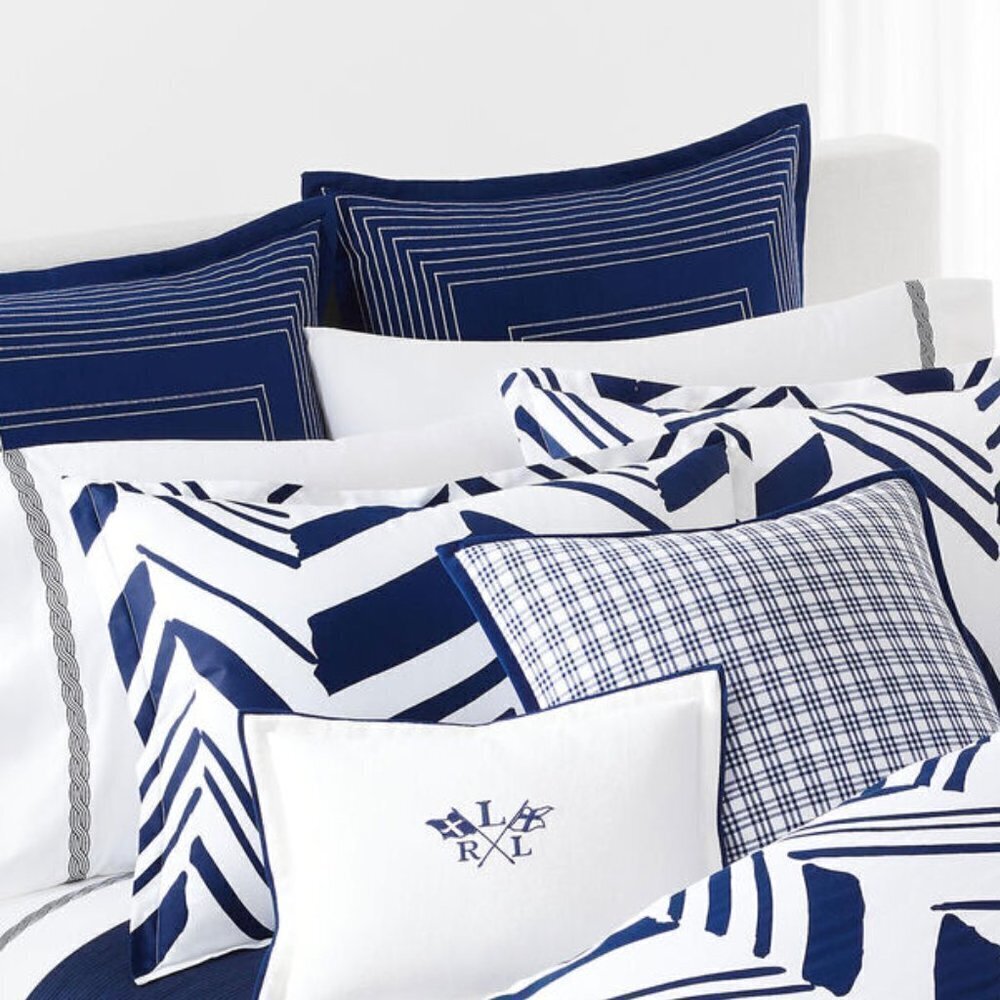 NWT - Ralph Lauren Home Blue and White Shelbourne Euro Sham - Picture 7 of 7